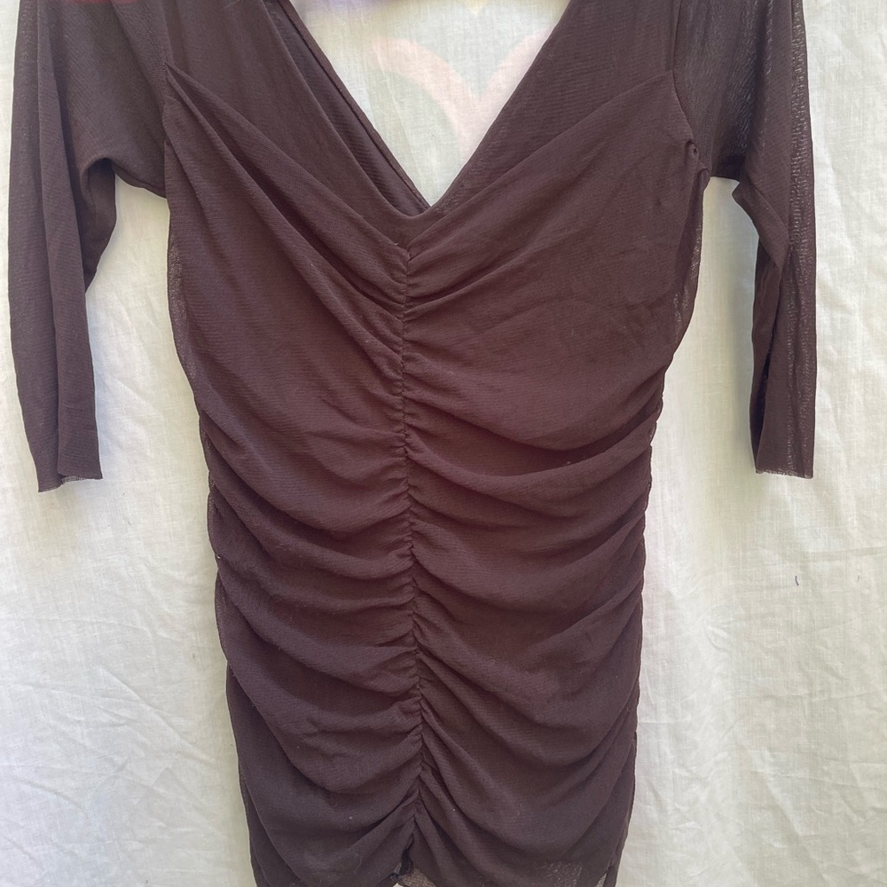 Weston Wear brown  V-Neck , ruched top size medium